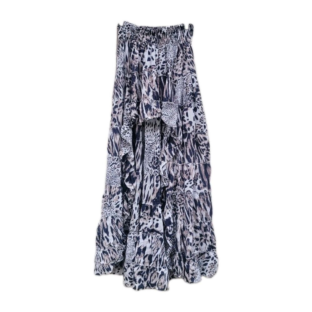 leopard print asymmetric High Low Maxi Skirt 90s Y2k Sz M